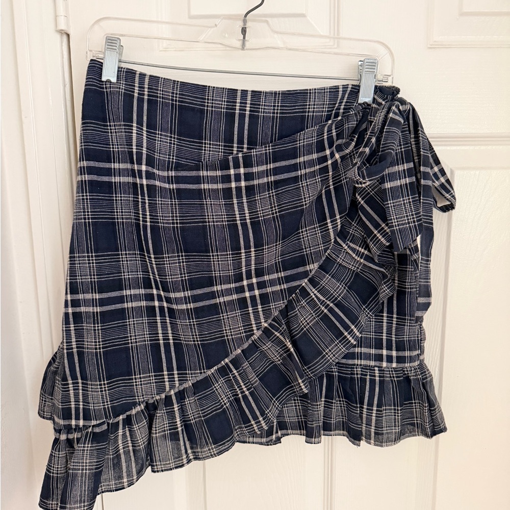 English Factory Plaid Ruffle Mini Skirt
